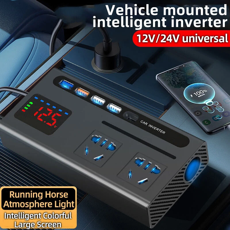 Car Power Inverter with Type-C Charger Car Inverter Charger Type-C Mobile Phone Fast Charging 12V 24V To 110V 220V Power Converter (image for) Car Power Inverter with Type-C Charger Car Inverter Charger Type-C Mobile Phone Fast Charging 12V 24V To 110V 220V Power Converter